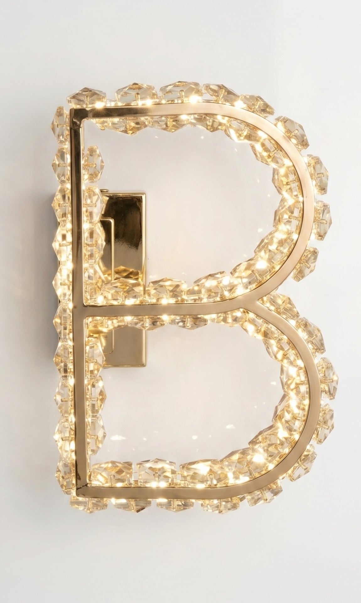 Arandela Parede Cristal Dourada Led Letras Alfabeto A - Z