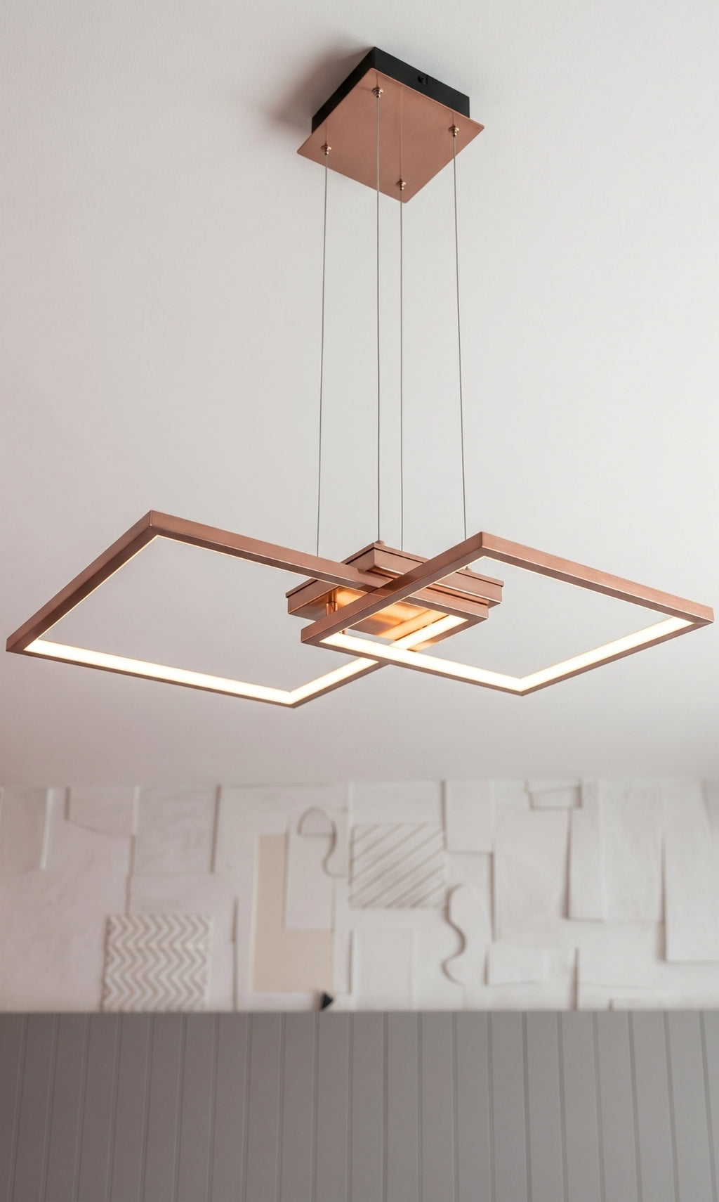 Pendente LED Quadrado Moderno Rose Gold Sala Quarto Bivolt