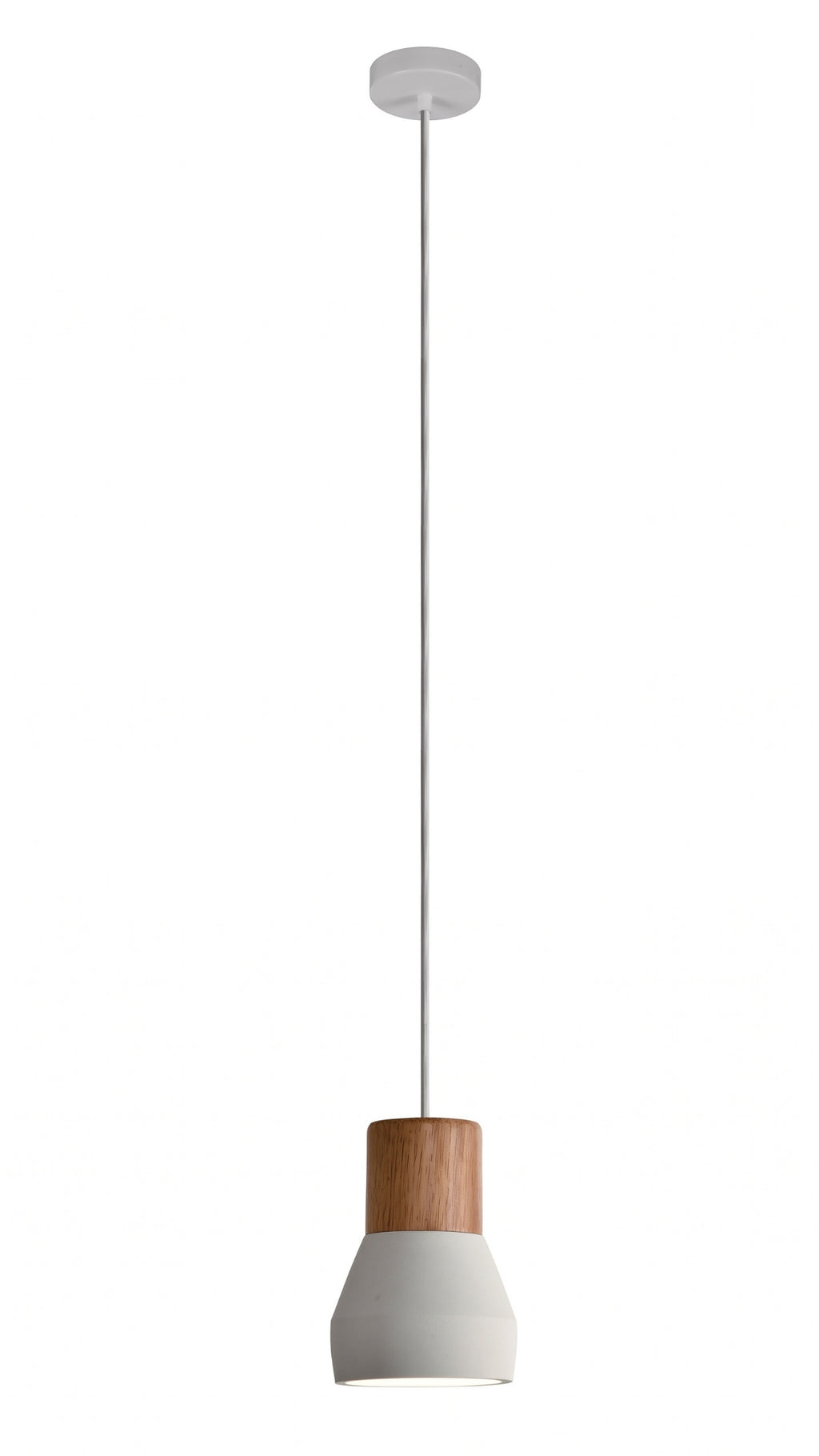 Luminária Pendente Design Industrial Madeira Concreto Off White E27