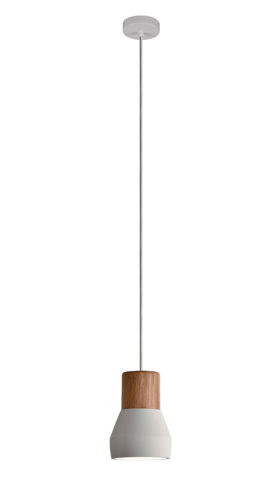 Luminária Pendente Design Industrial Madeira Concreto Off White E27