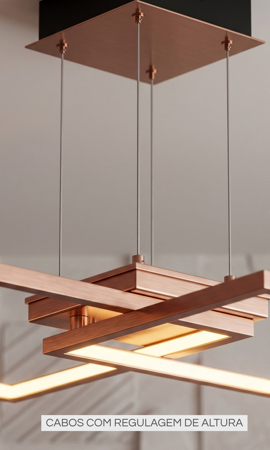 Pendente LED Quadrado Moderno Rose Gold Sala Quarto Bivolt