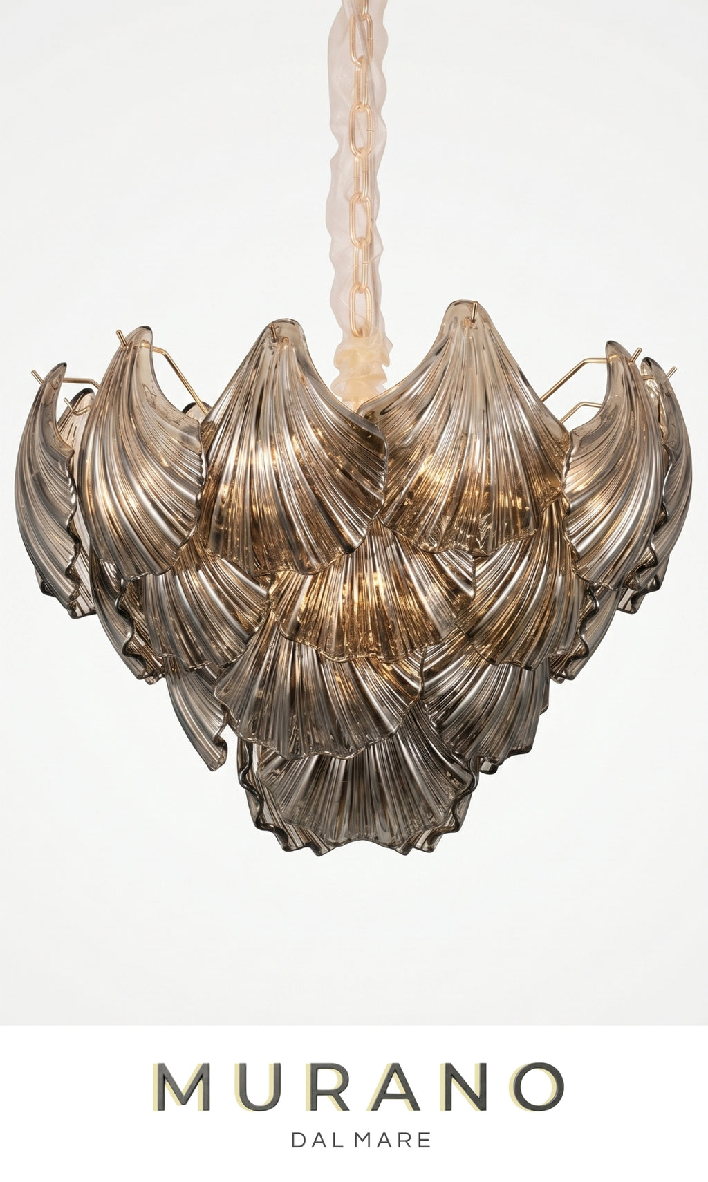 Lustre Cristal Murano Dal Mare Conhaque Ouro 18k Bivolt