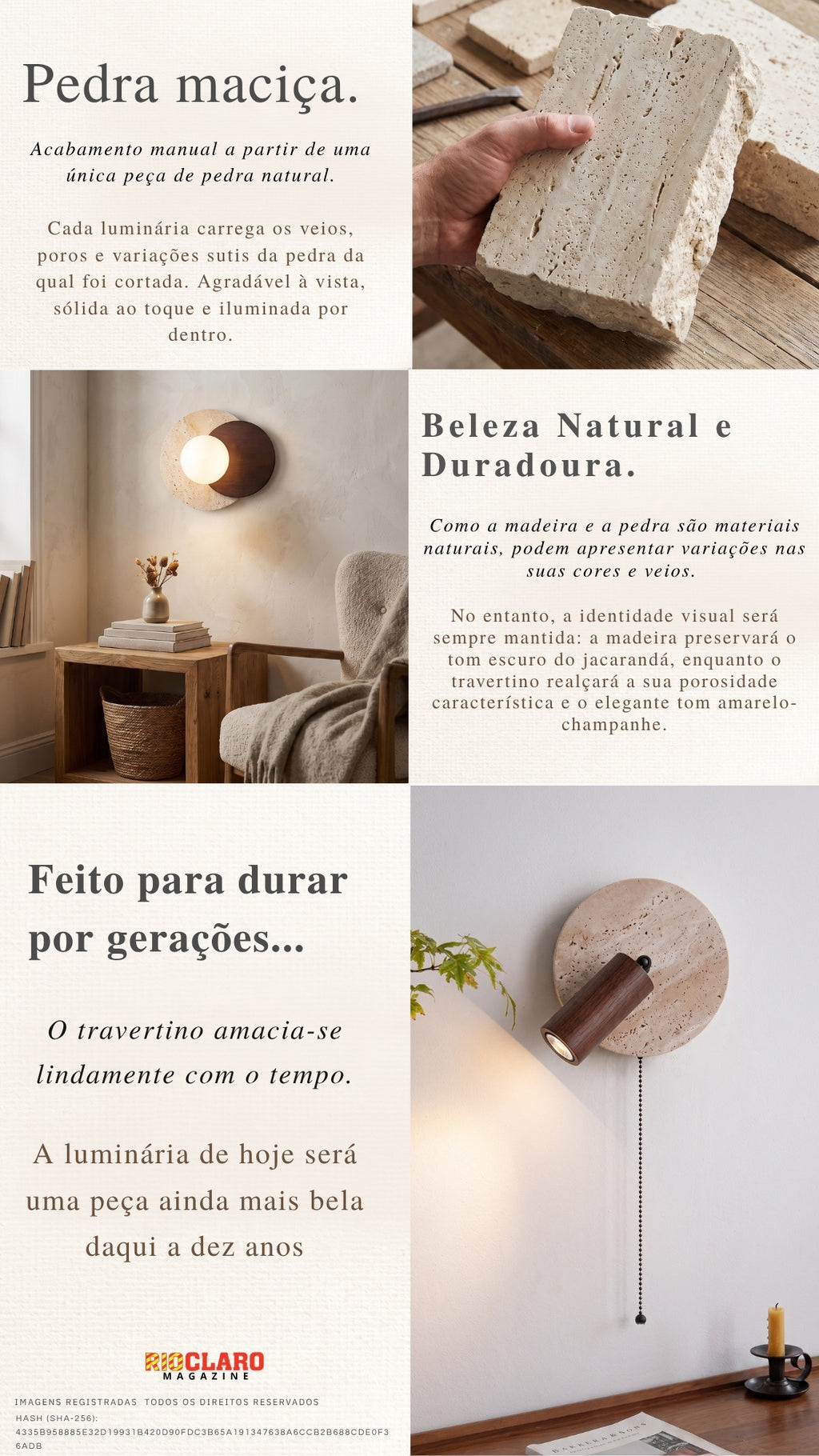Luminária Pendente Pedra Travertino E Madeira Tívoli Bivolt E27