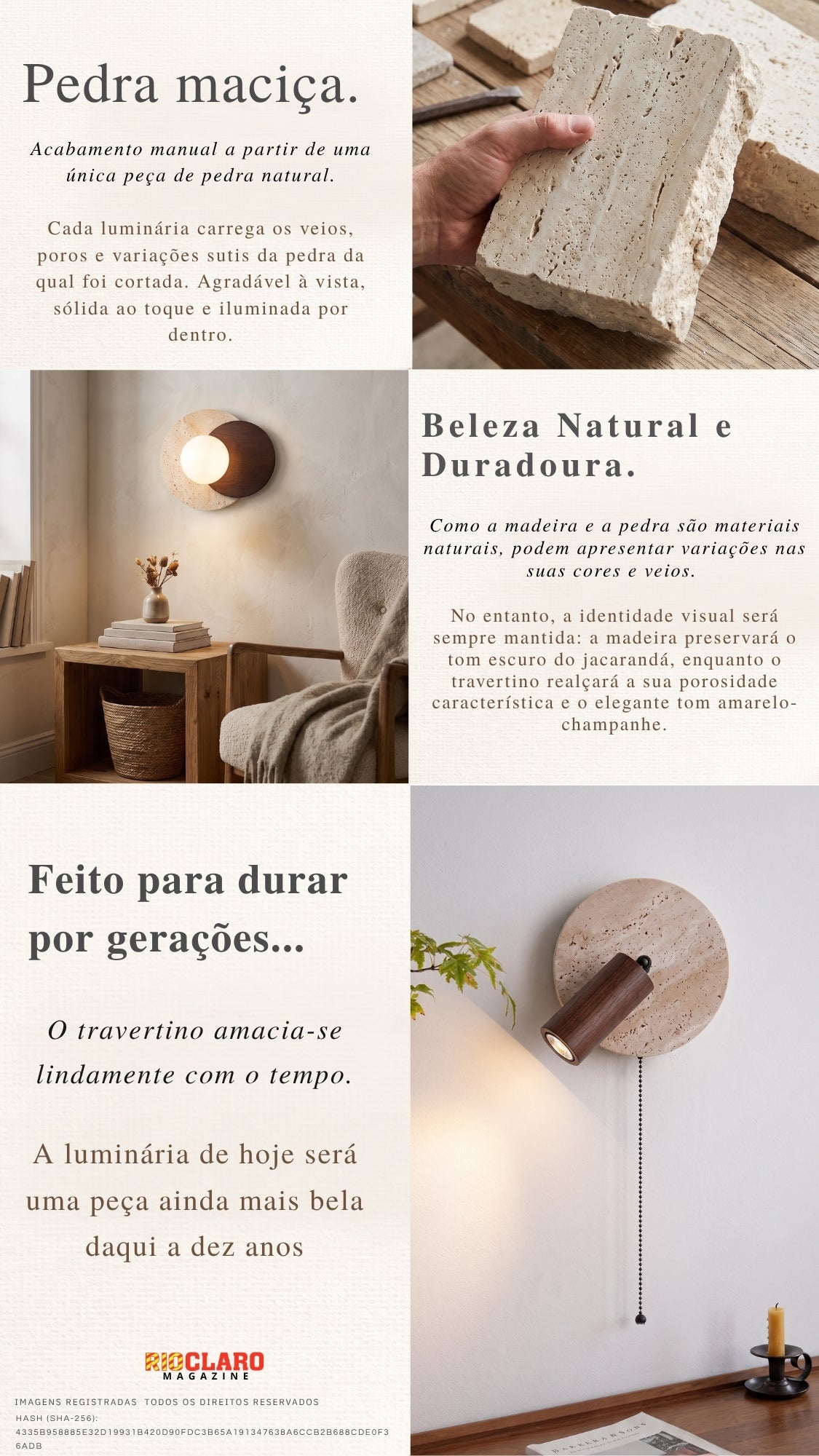 Luminária Pendente Pedra Travertino E Madeira Tívoli Bivolt E27