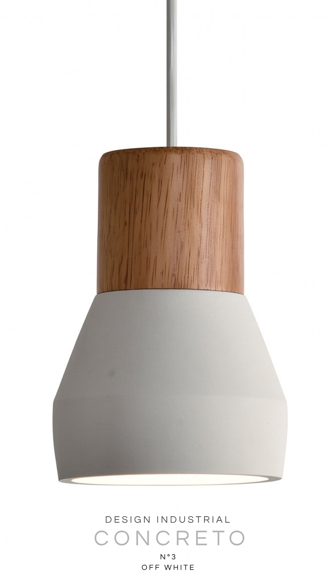 Luminária Pendente Design Industrial Madeira Concreto Off White E27