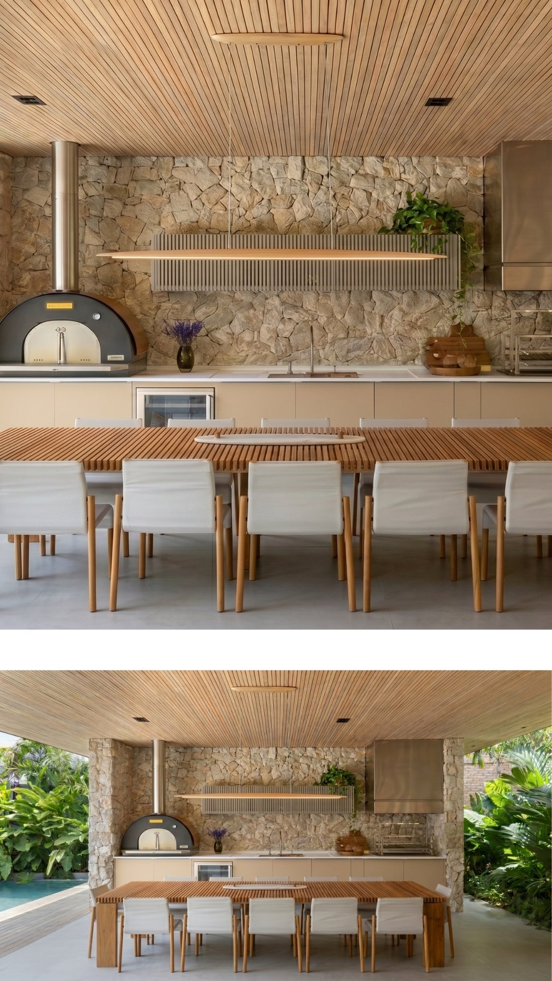 Lustre Pendente Linear Madeira Led 3000k Louro Freijó 24W