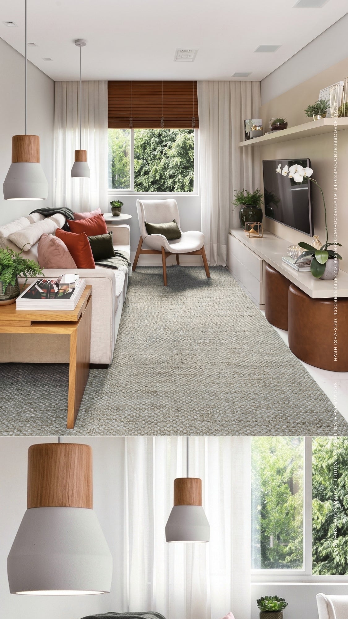 Luminária Pendente Design Industrial Madeira Concreto Off White E27