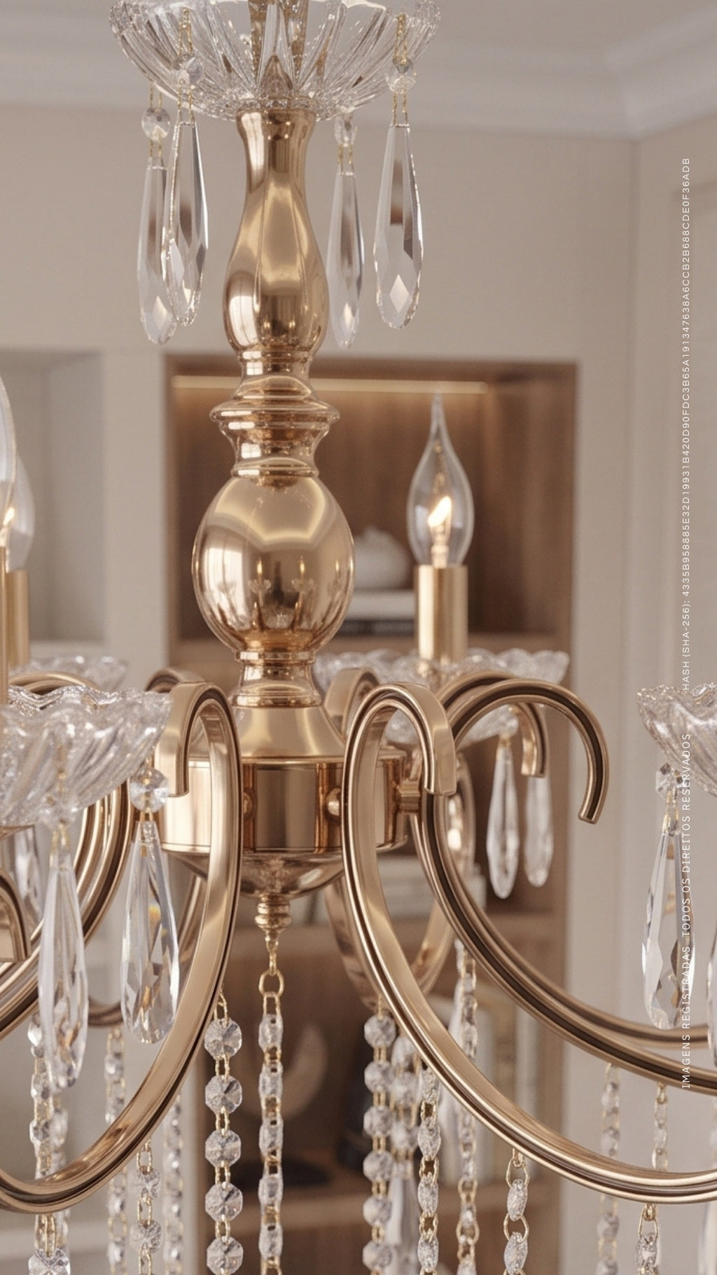 Lustre Clássico de Cristal Legítimo 8 Braços Dourado Ouro 18K