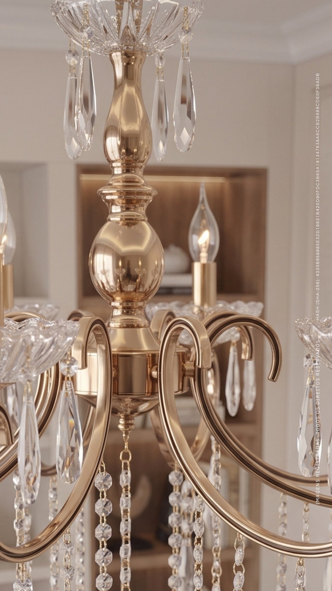 Lustre Clássico de Cristal Legítimo 8 Braços Dourado Ouro 18K