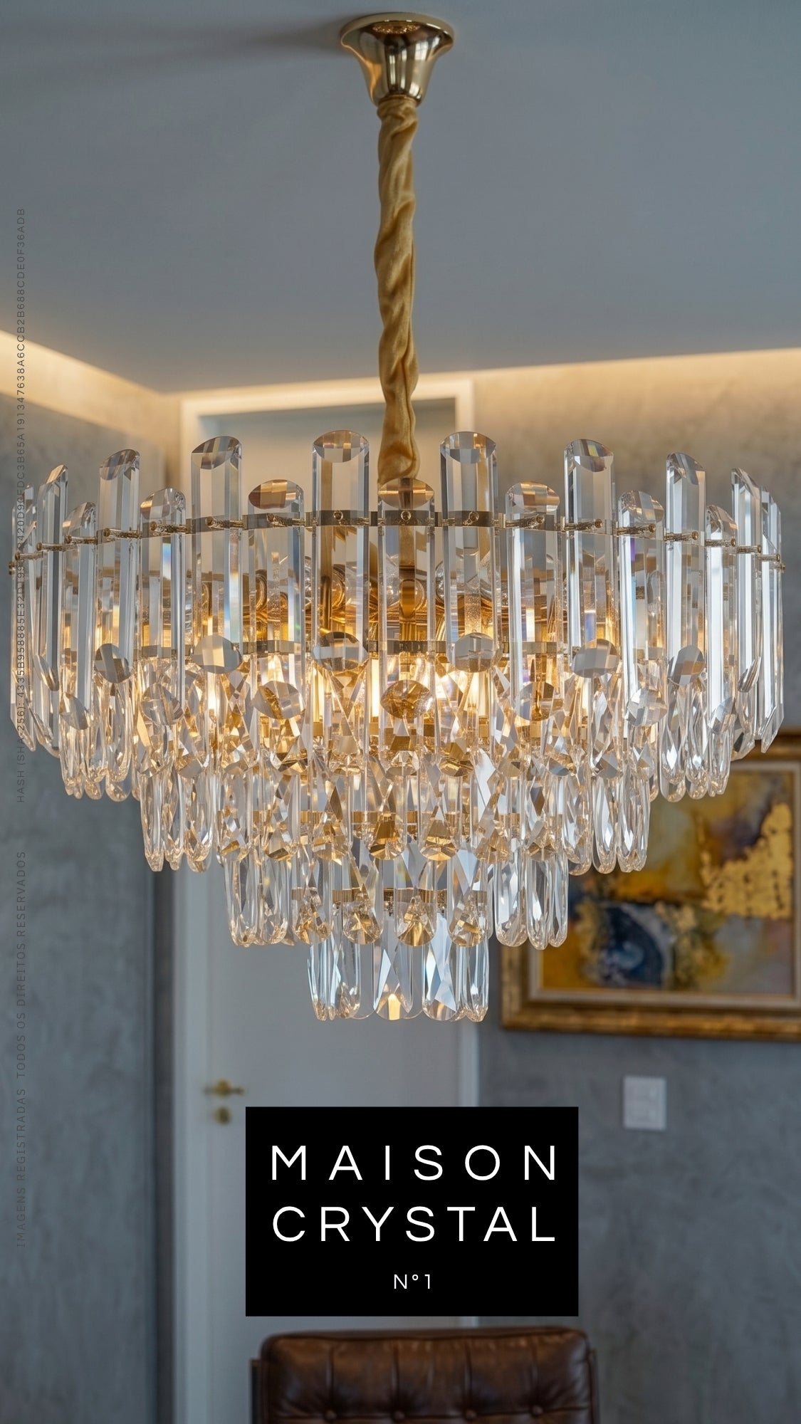 Lustre Pendente Cristal Legítimo Dourado 55cm Sala De Jantar