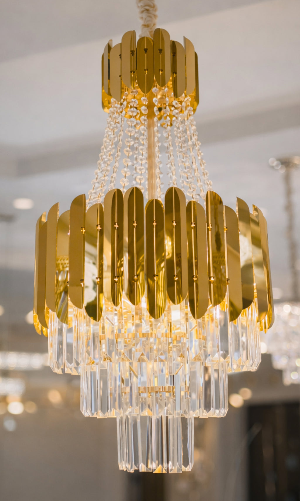 Lustre Pendente Imperial de Cristal Legítimo K9 - Dourado Bivolt