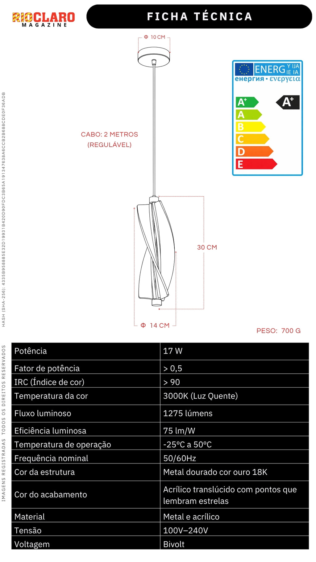 Pendente Led Espiral Dourado Ouro 17w Luz Quente 3000k Bivolt