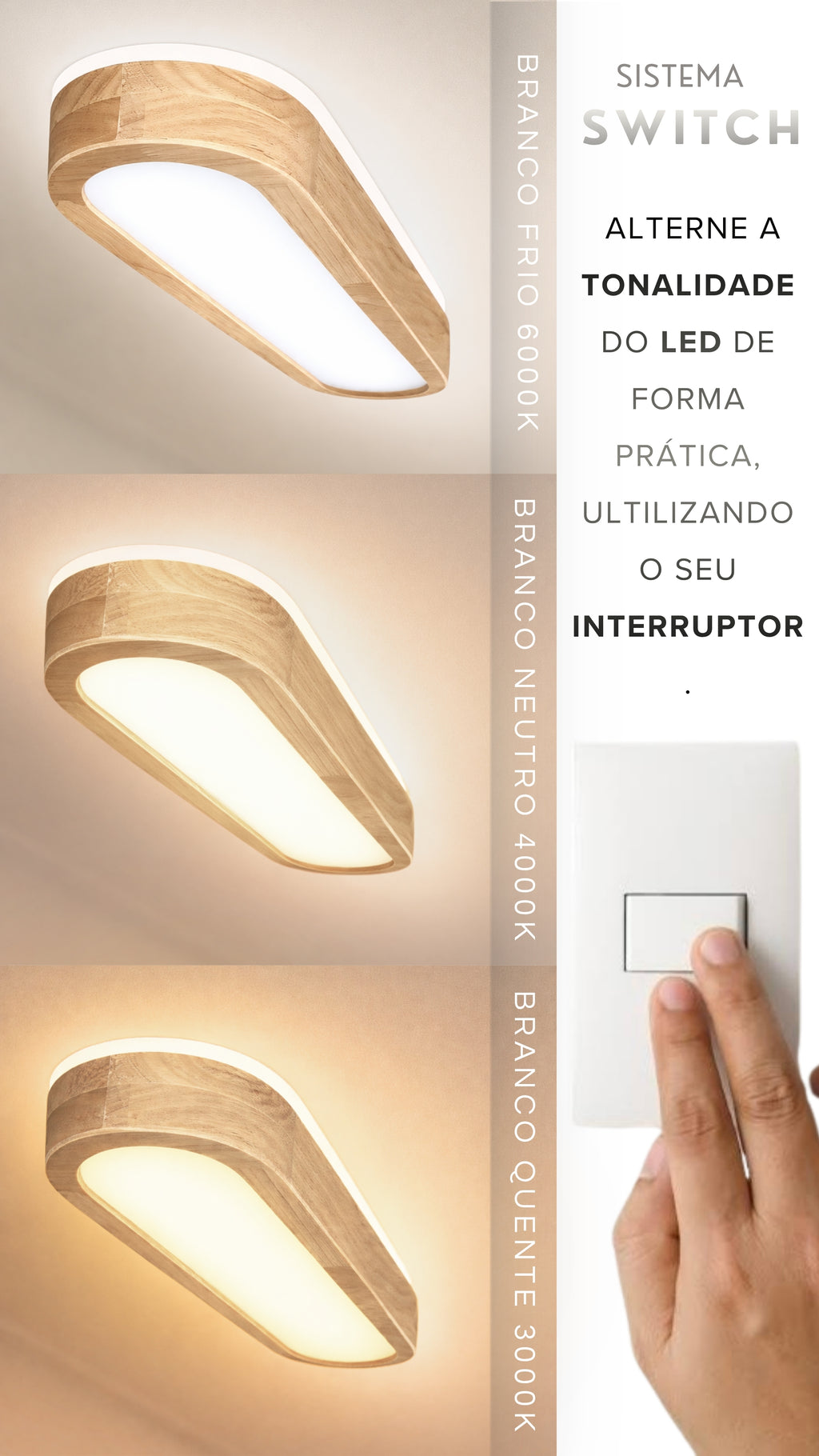 Plafon Retangular De Madeira 65 Cm Nitrolux Led 30w Bivolt