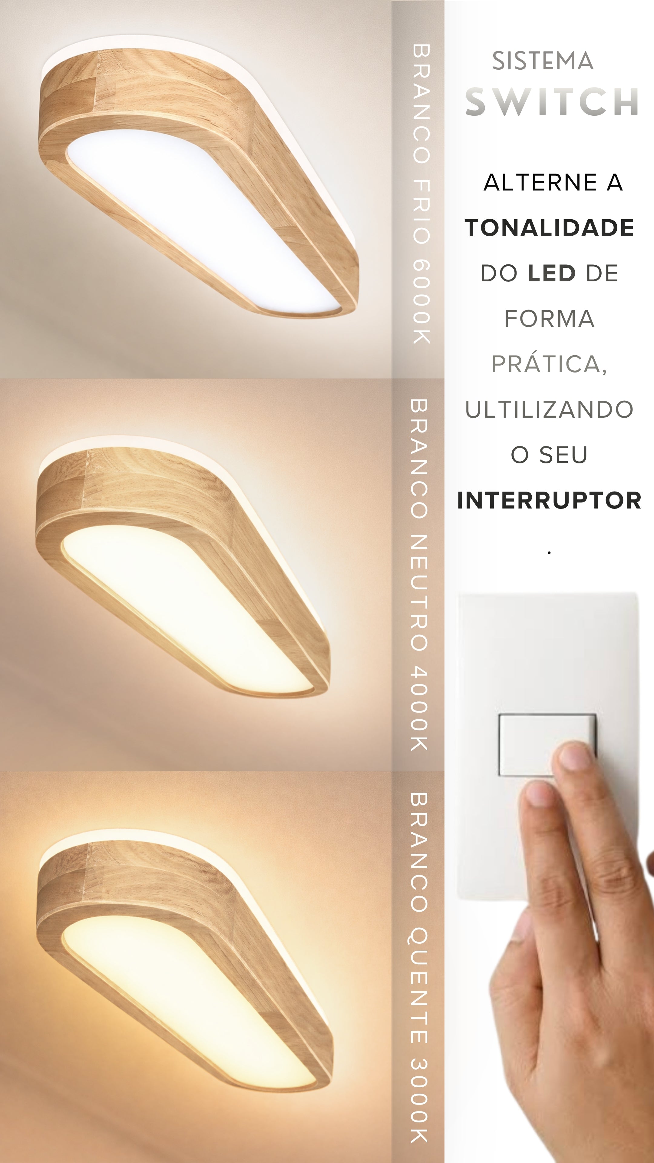 Plafon Retangular De Madeira 65 Cm Nitrolux Led 30w Bivolt