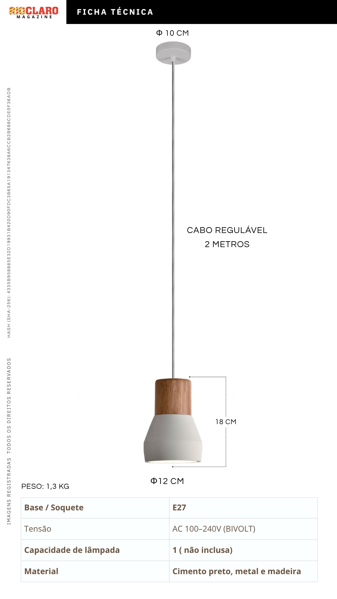 Luminária Pendente Design Industrial Madeira Concreto Off White E27