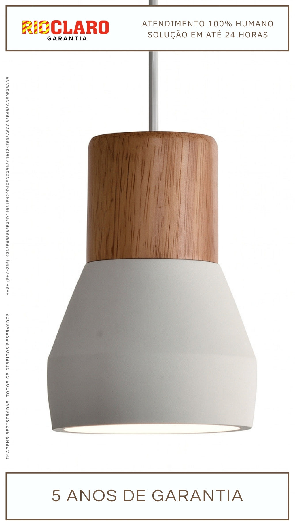 Luminária Pendente Design Industrial Madeira Concreto Off White E27
