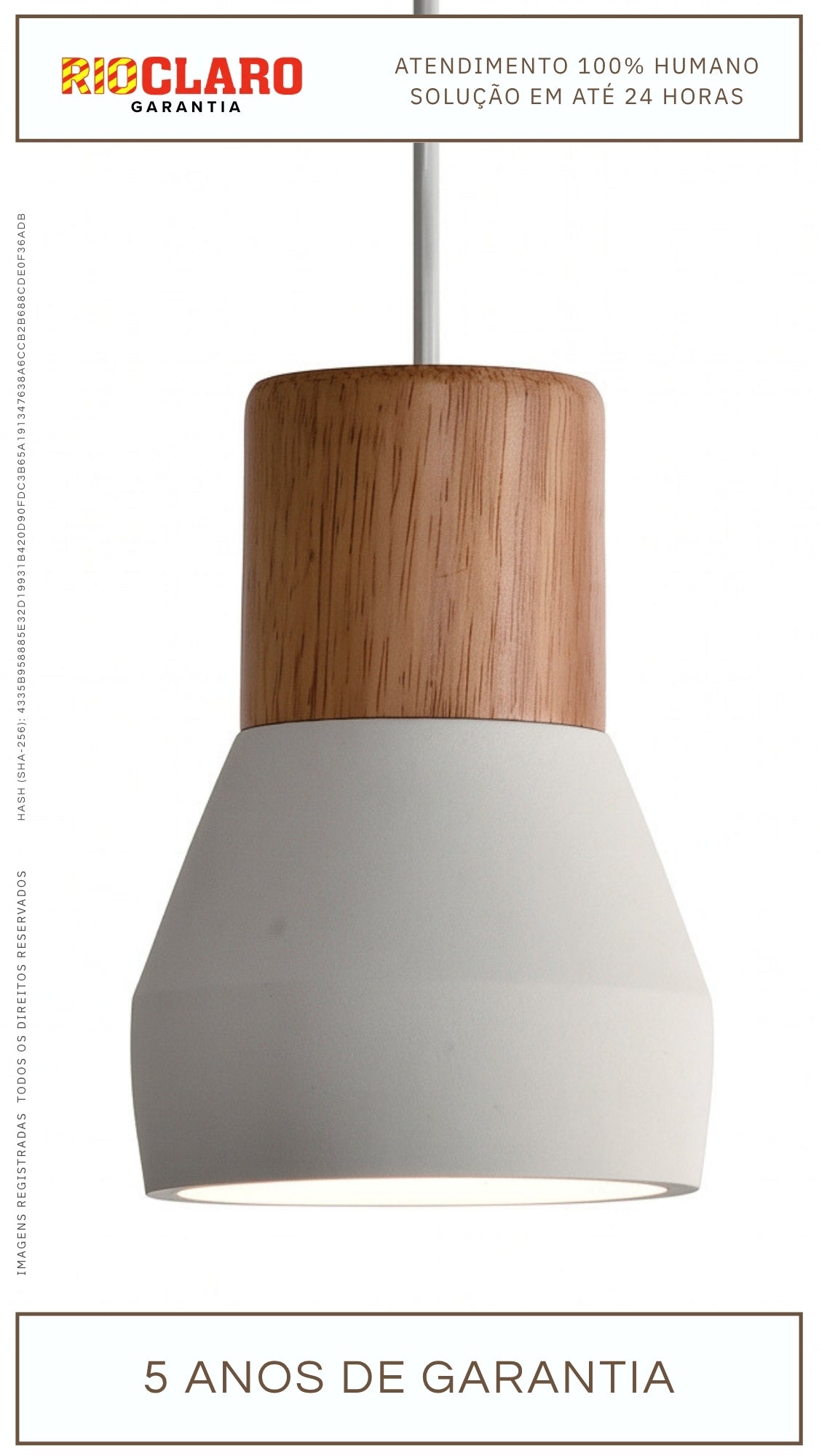 Luminária Pendente Design Industrial Madeira Concreto Off White E27