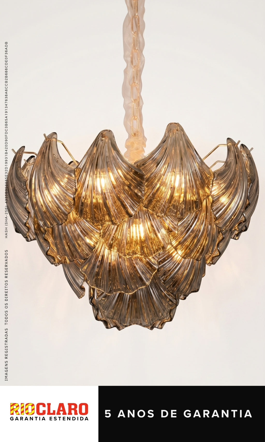 Lustre Cristal Murano Dal Mare Conhaque Ouro 18k Bivolt