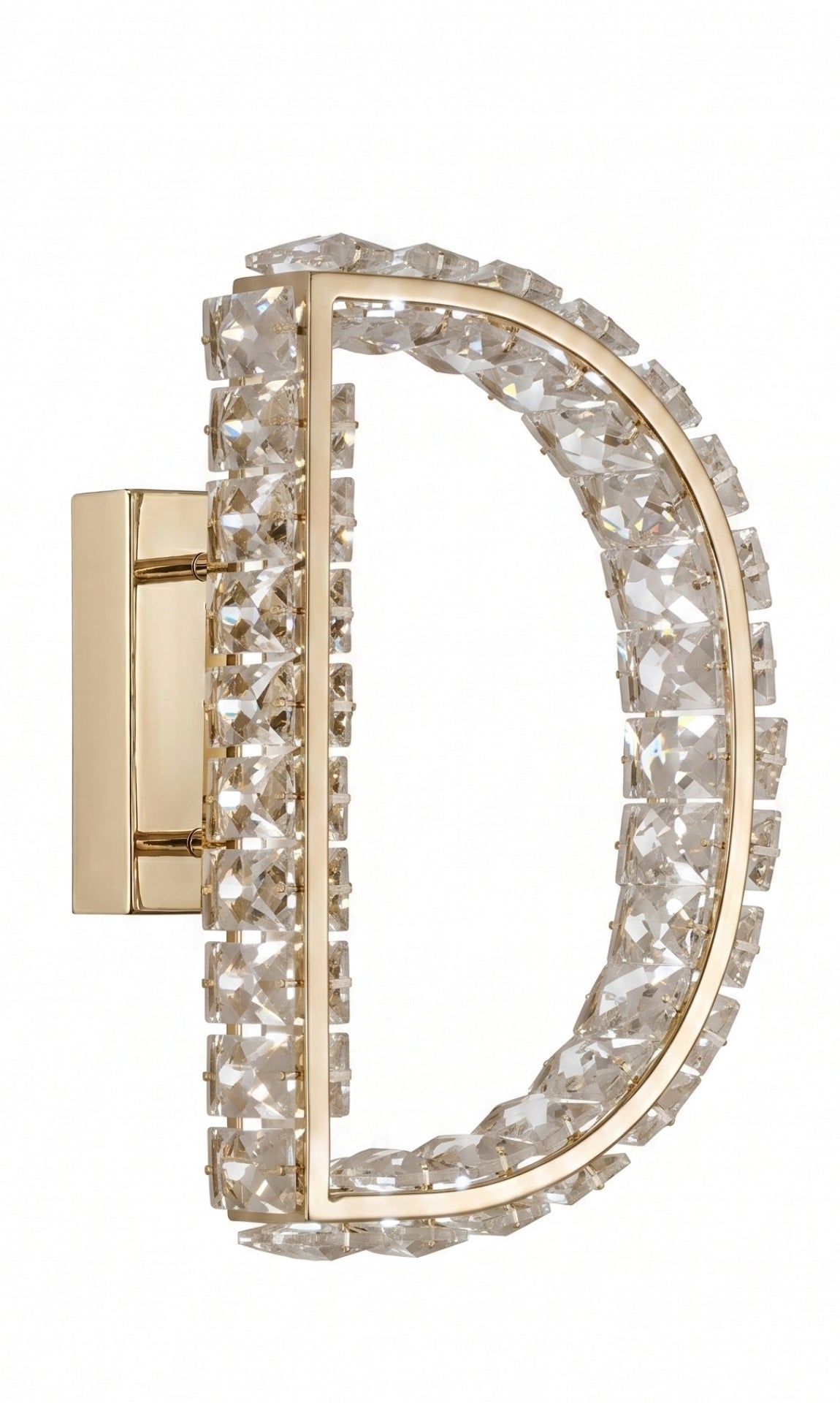 Arandela Parede Cristal Dourada Led Letras Alfabeto A - Z