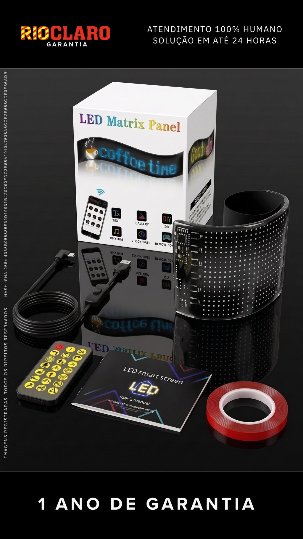 Painel Letreiro Led Flexível Automotivo Rgb Matrix App Usb