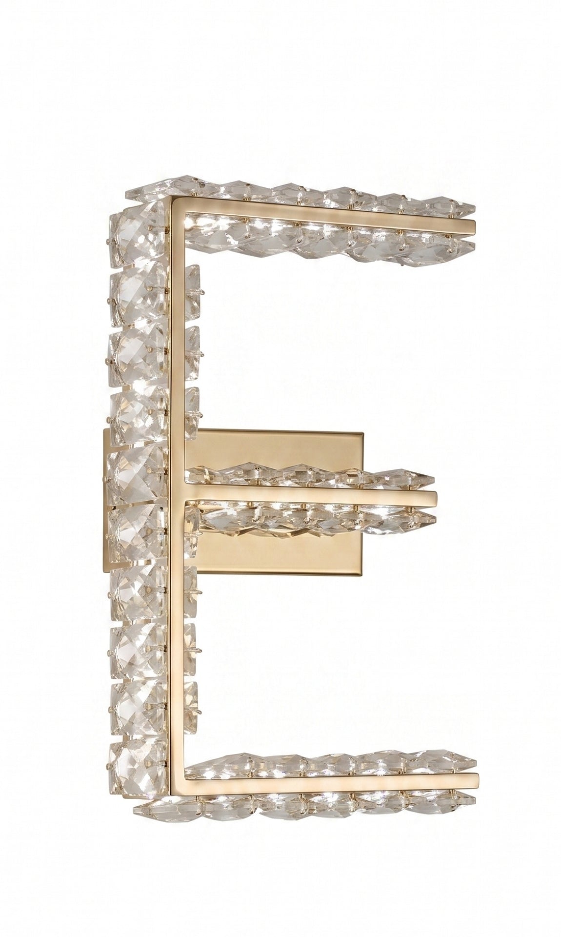 Arandela Parede Cristal Dourada Led Letras Alfabeto A - Z