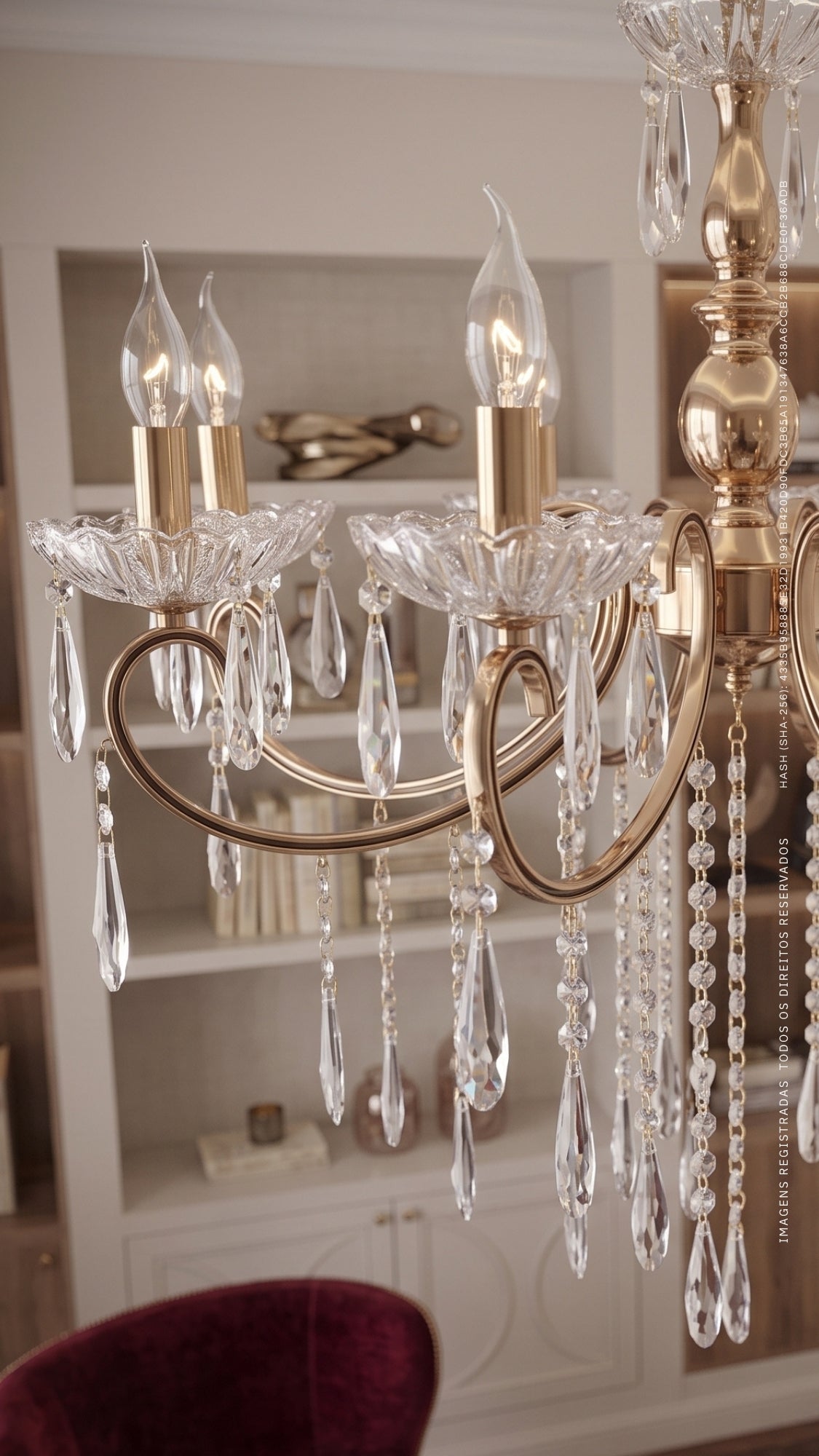 Lustre Clássico de Cristal Legítimo 8 Braços Dourado Ouro 18K