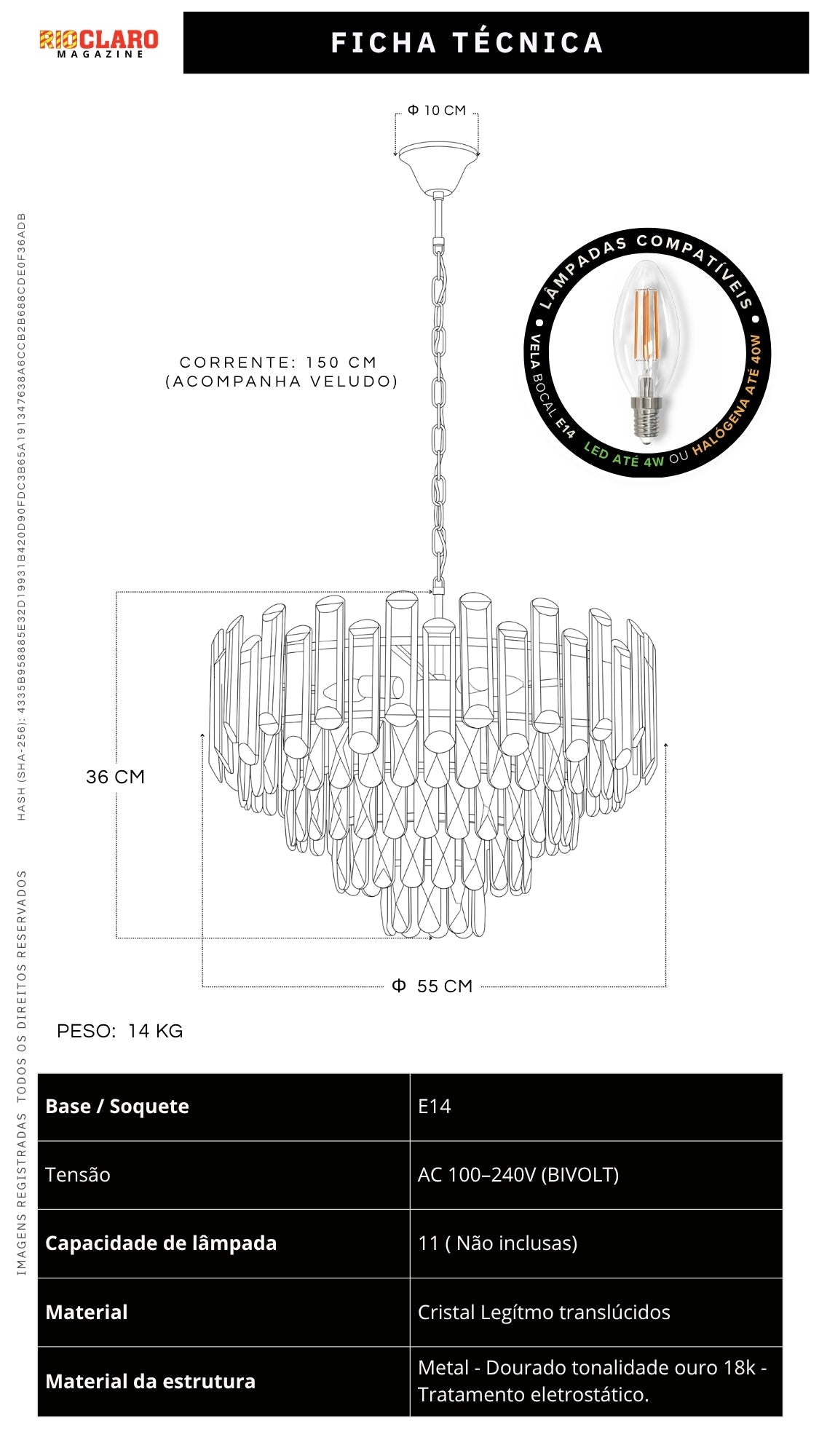 Lustre Pendente Cristal Legítimo Dourado 55cm Sala De Jantar