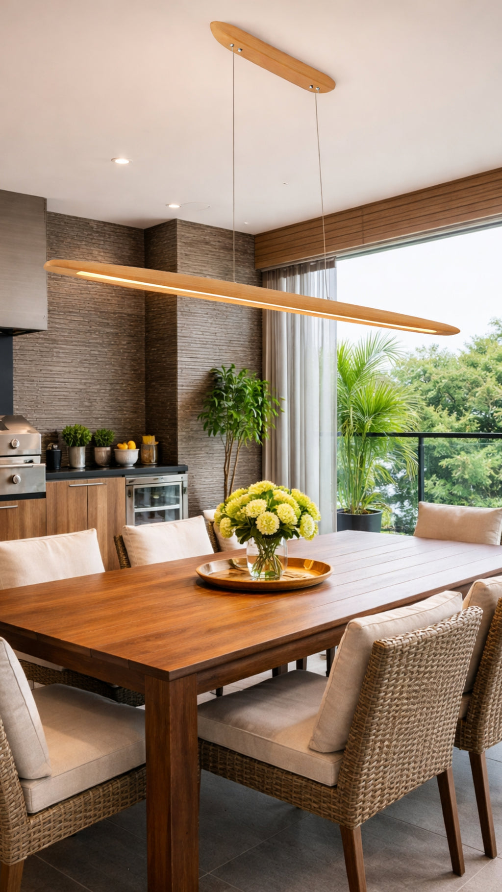 Lustre Pendente Linear Madeira 150cm LED 3000K Bivolt Albero Pienza