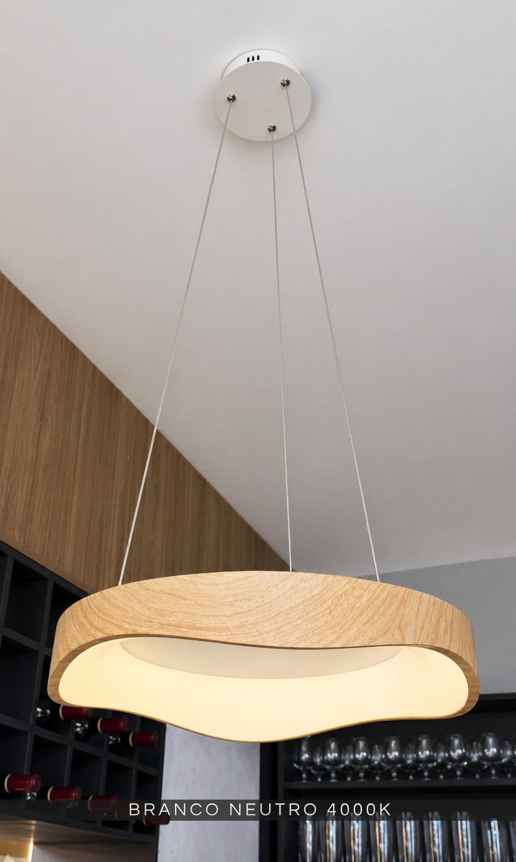 Pendente Led Luminária Orgânico Madeira Teto Mesa Bivolt