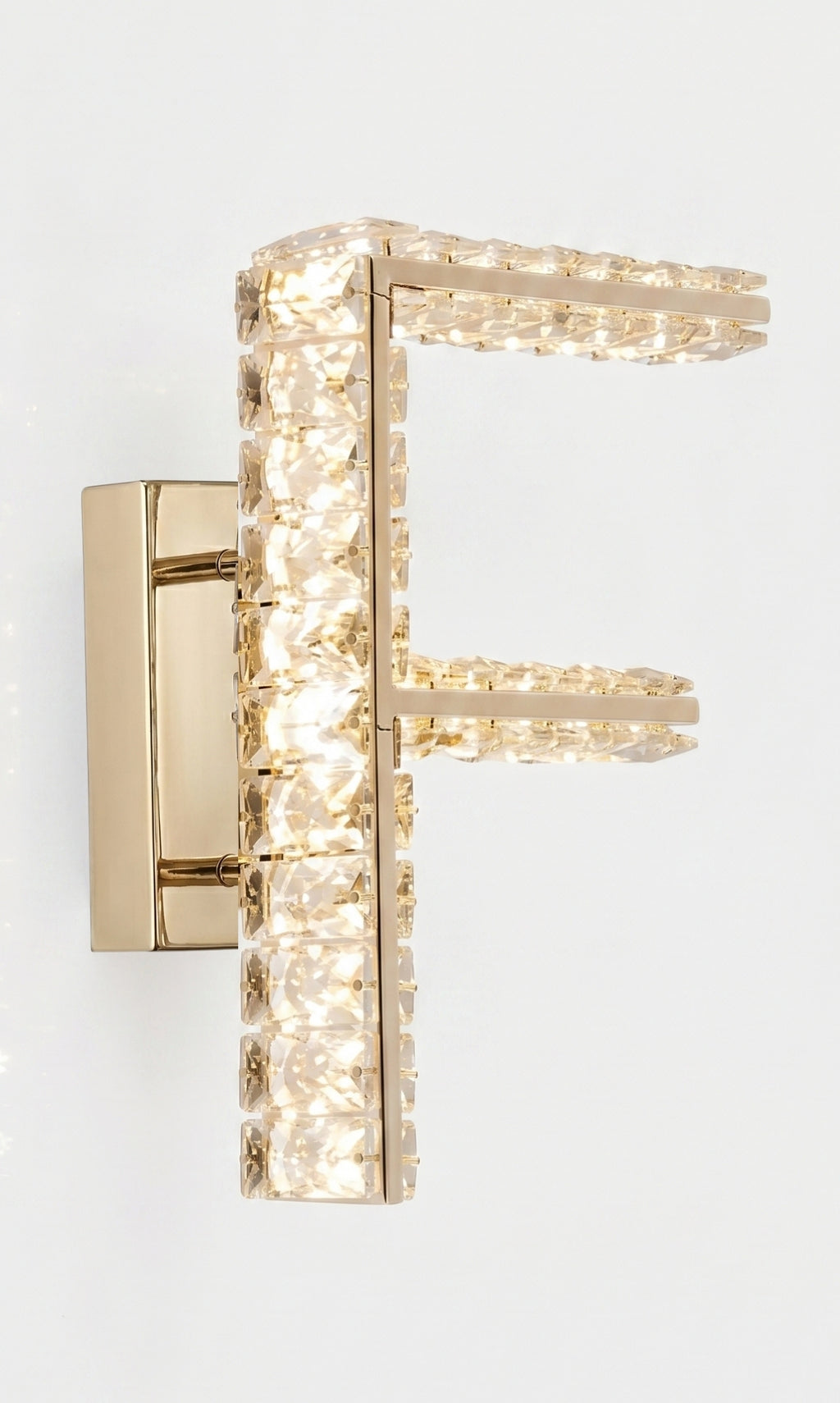 Arandela Parede Cristal Dourada Led Letras Alfabeto A - Z