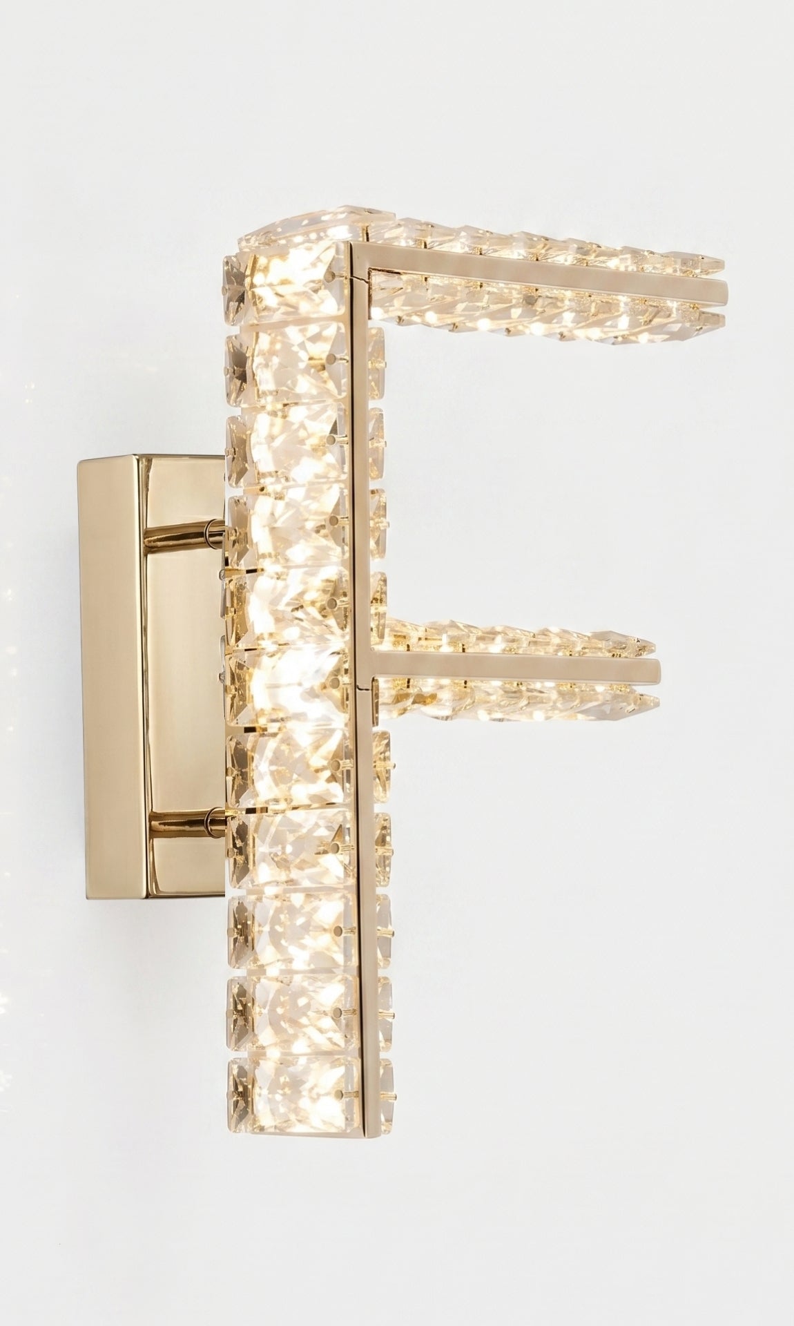 Arandela Parede Cristal Dourada Led Letras Alfabeto A - Z