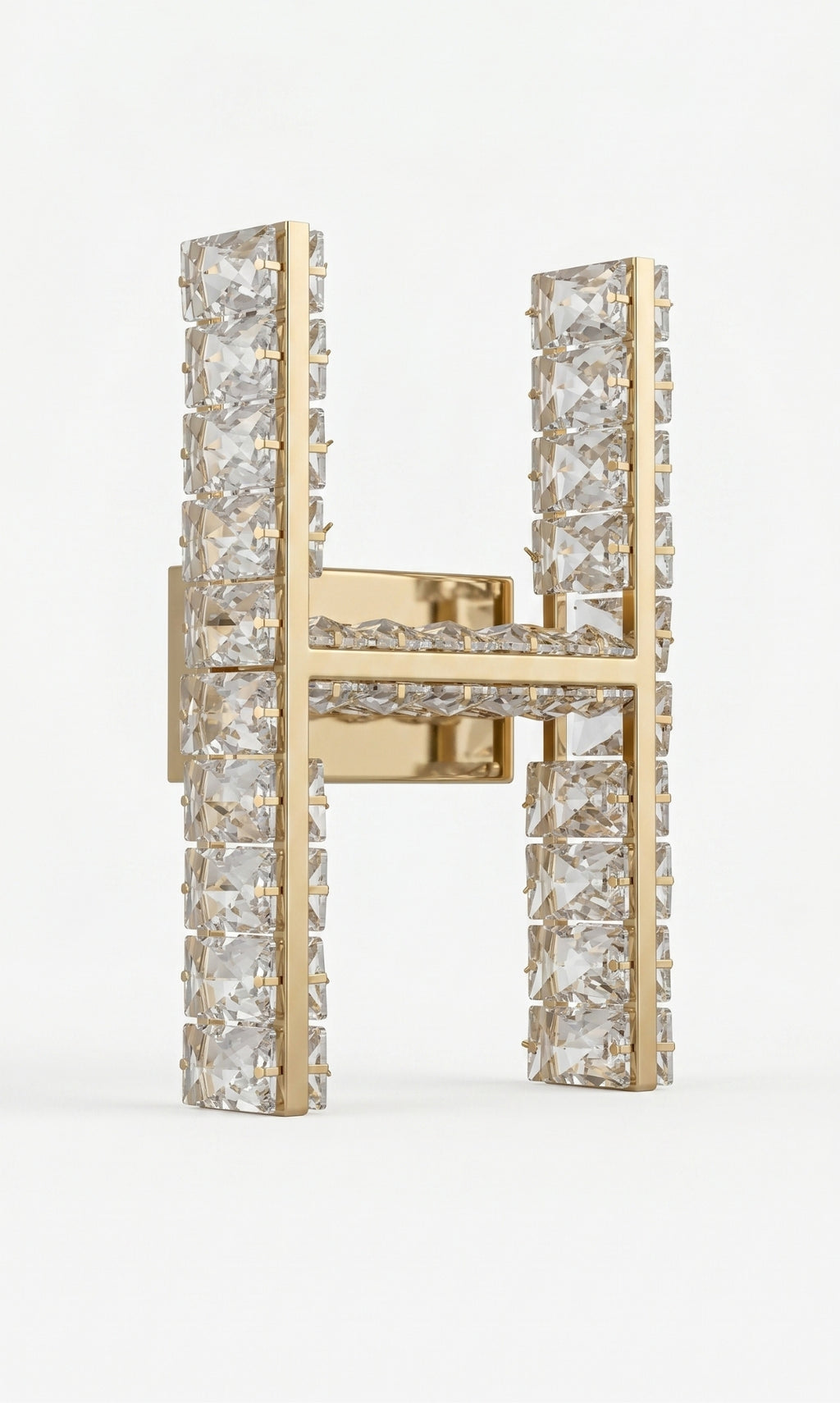 Arandela Parede Cristal Dourada Led Letras Alfabeto A - Z