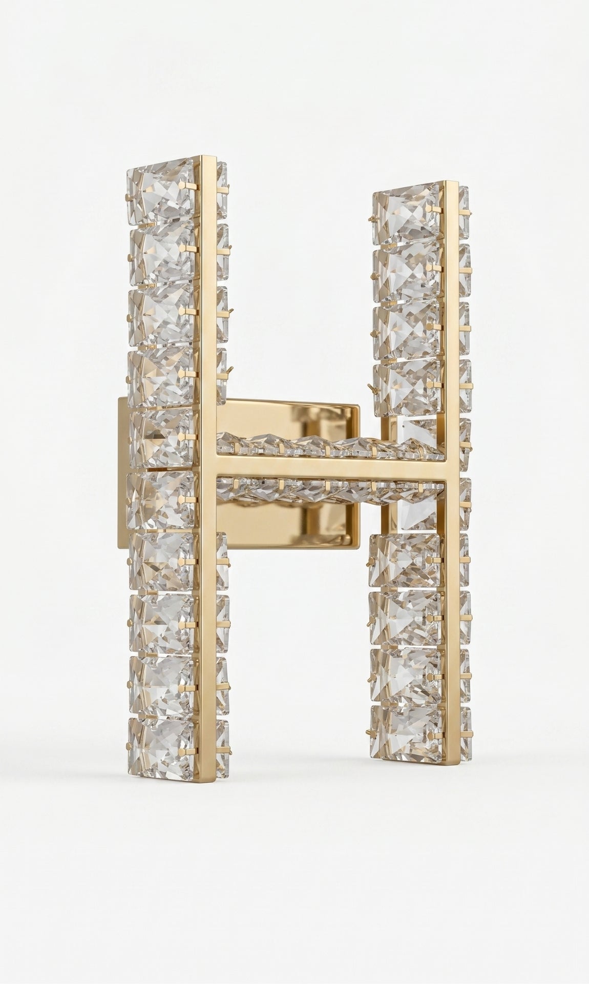 Arandela Parede Cristal Dourada Led Letras Alfabeto A - Z