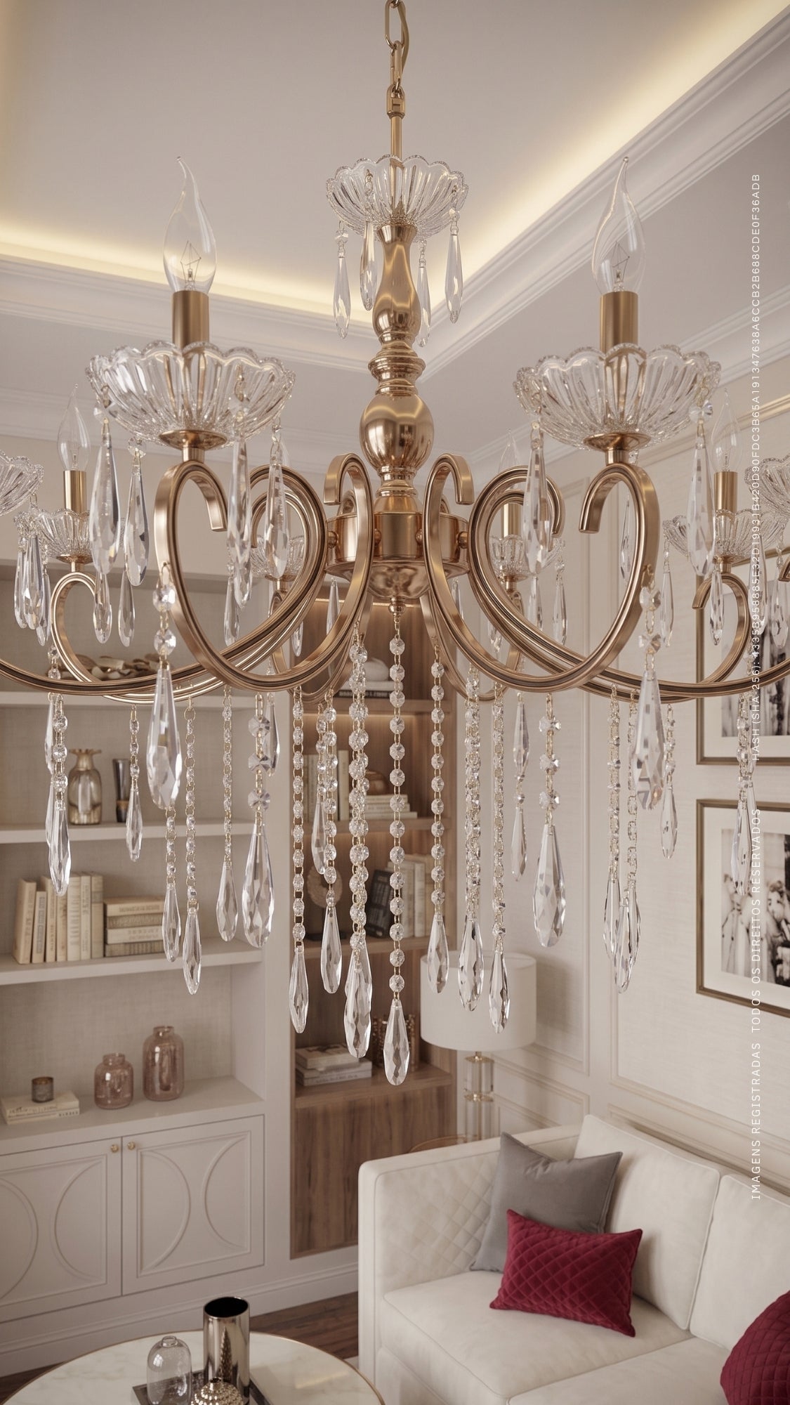 Lustre Clássico de Cristal Legítimo 8 Braços Dourado Ouro 18K