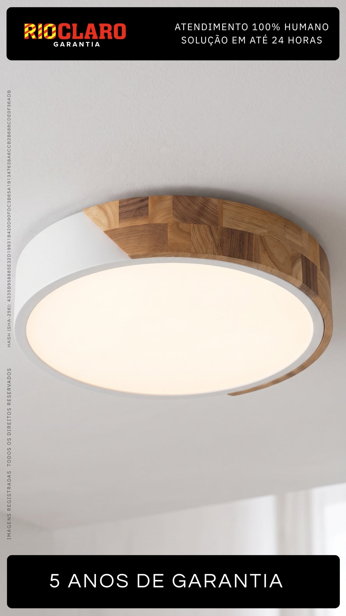 Plafon Led Sobrepor Redondo C/ Madeira 24w 3 Em 1 - Off White