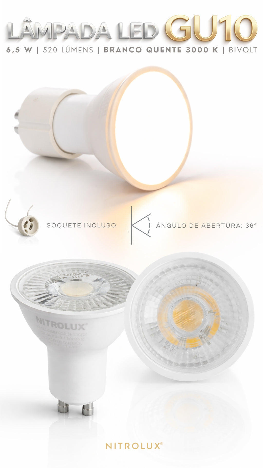 Kit 10 Spot Embutir Recuado MR16 GU10 Completo C/ Lâmpada LED 6,5W 3000K Preto Slim Teto Gesso Direcionável