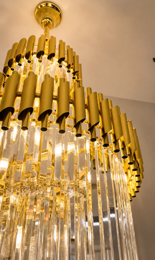 Lustre Cristal ZÉNITH CASCADE CHADELIER 180cm Pé Direito Duplo Sala Escada Hall