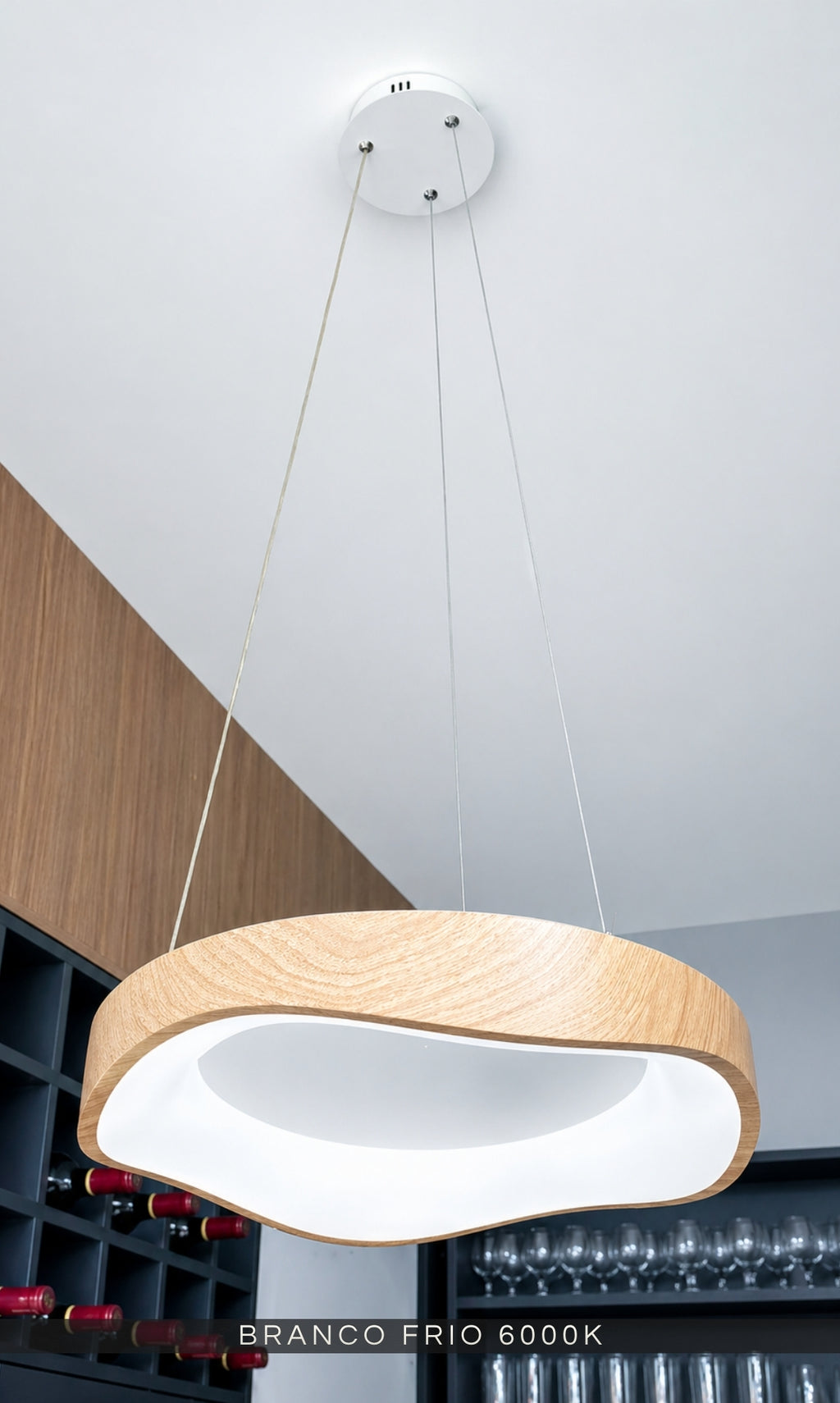 Pendente Led Luminária Orgânico Madeira Teto Mesa Bivolt