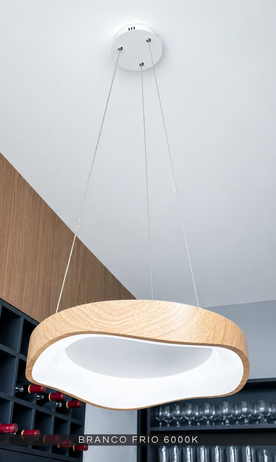 Pendente Led Luminária Orgânico Madeira Teto Mesa Bivolt