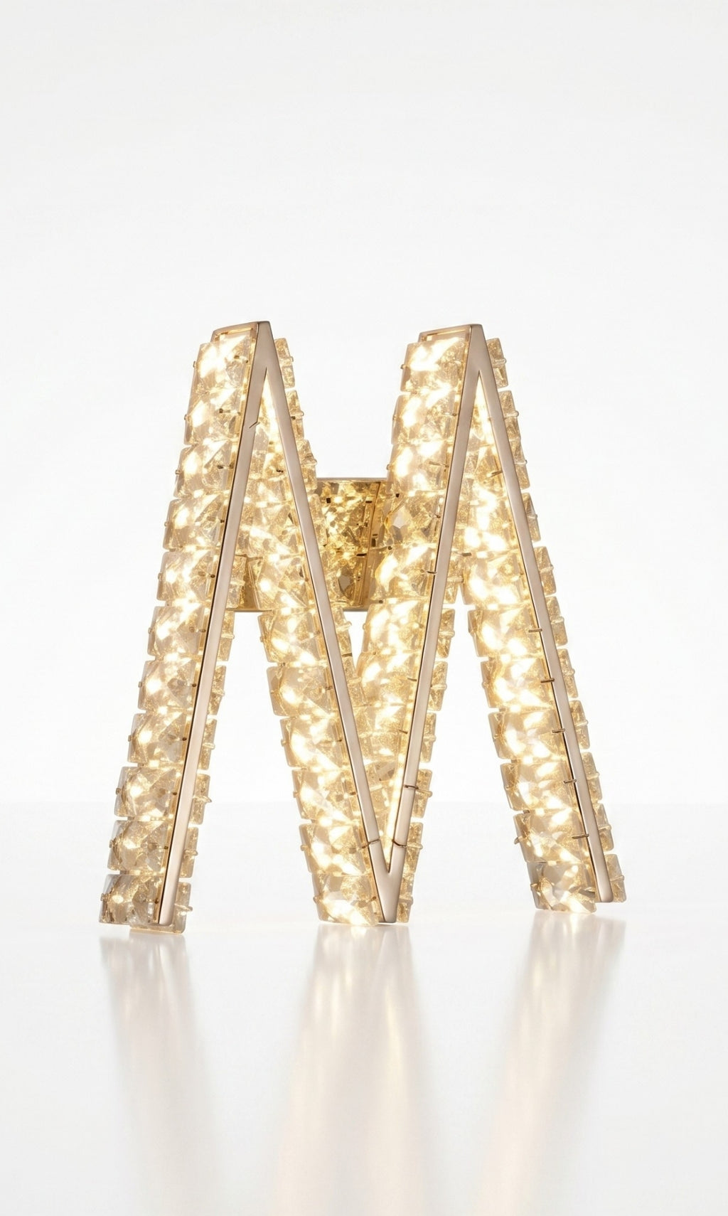 Arandela Parede Cristal Dourada Led Letras Alfabeto A - Z