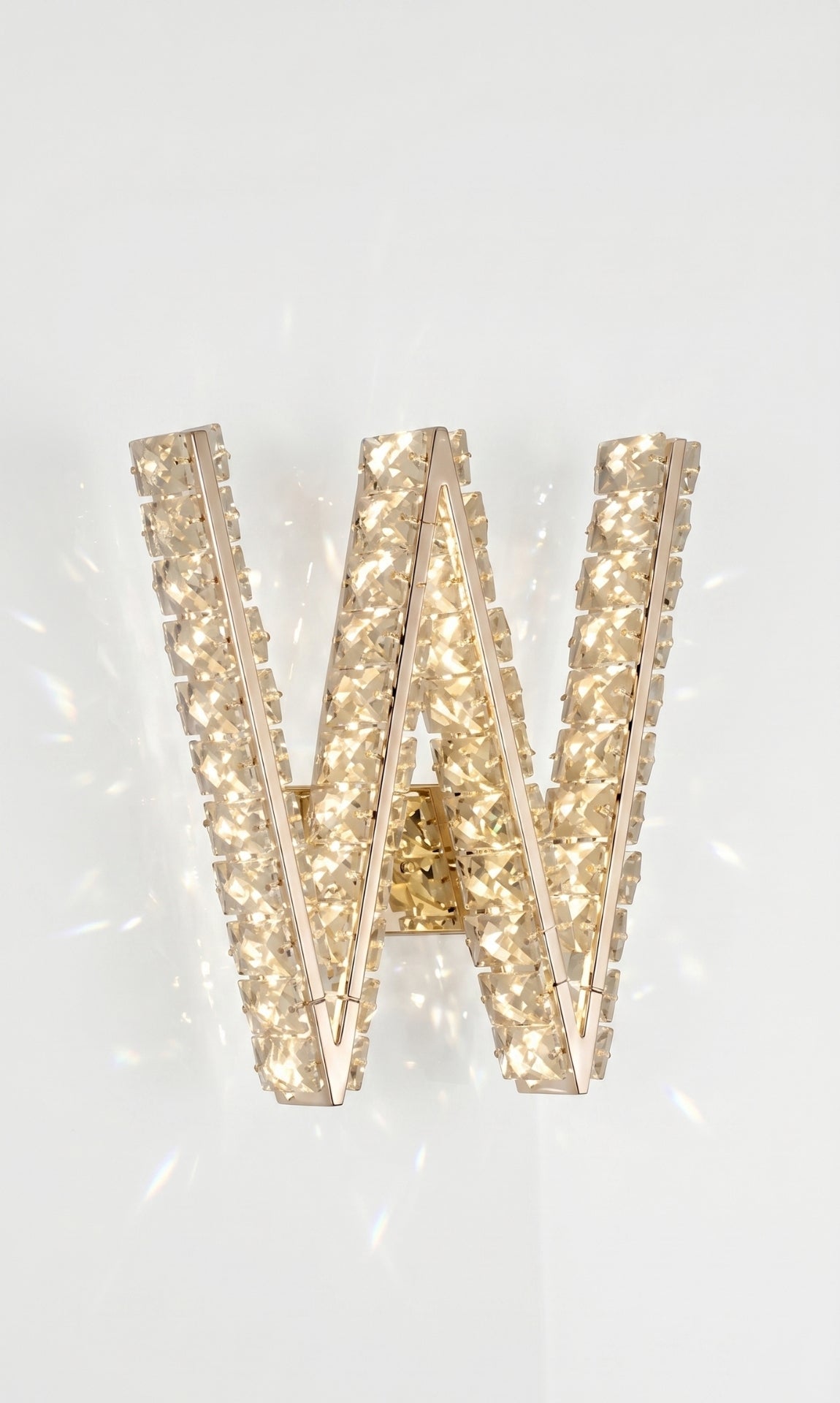 Arandela Parede Cristal Dourada Led Letras Alfabeto A - Z