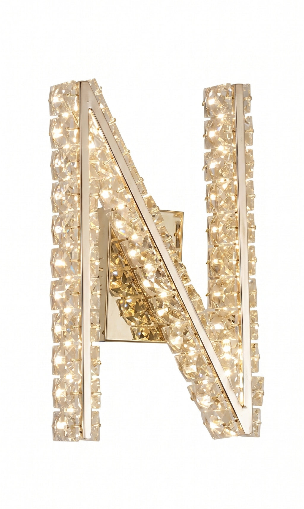 Arandela Parede Cristal Dourada Led Letras Alfabeto A - Z
