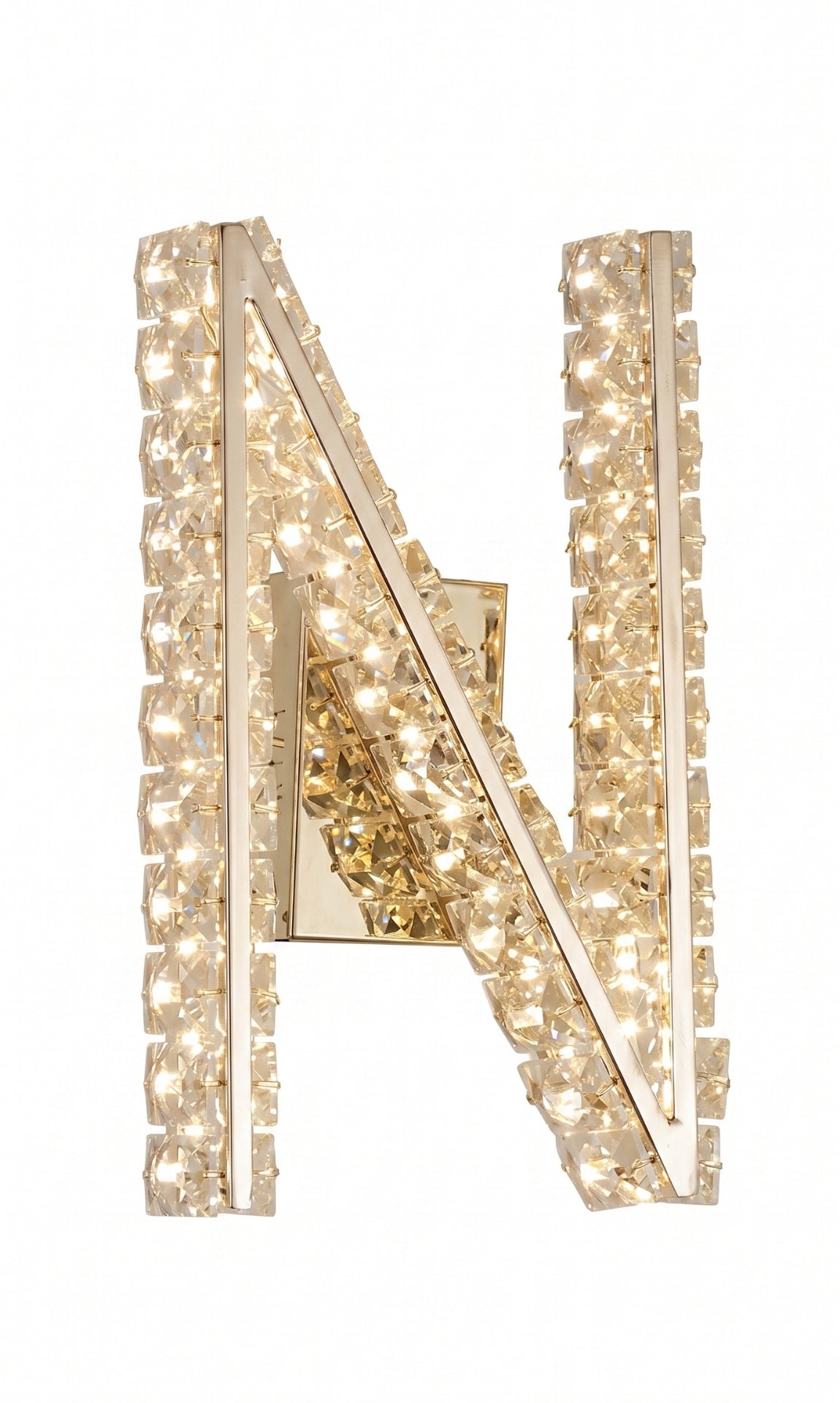 Arandela Parede Cristal Dourada Led Letras Alfabeto A - Z