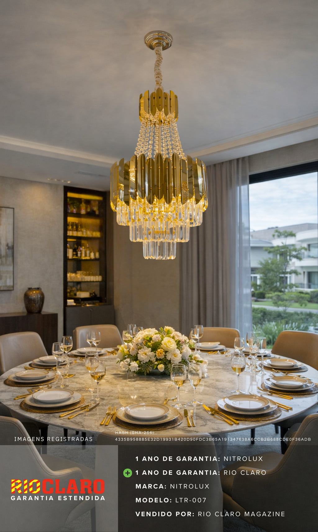 Lustre Pendente Imperial de Cristal Legítimo K9 - Dourado Bivolt