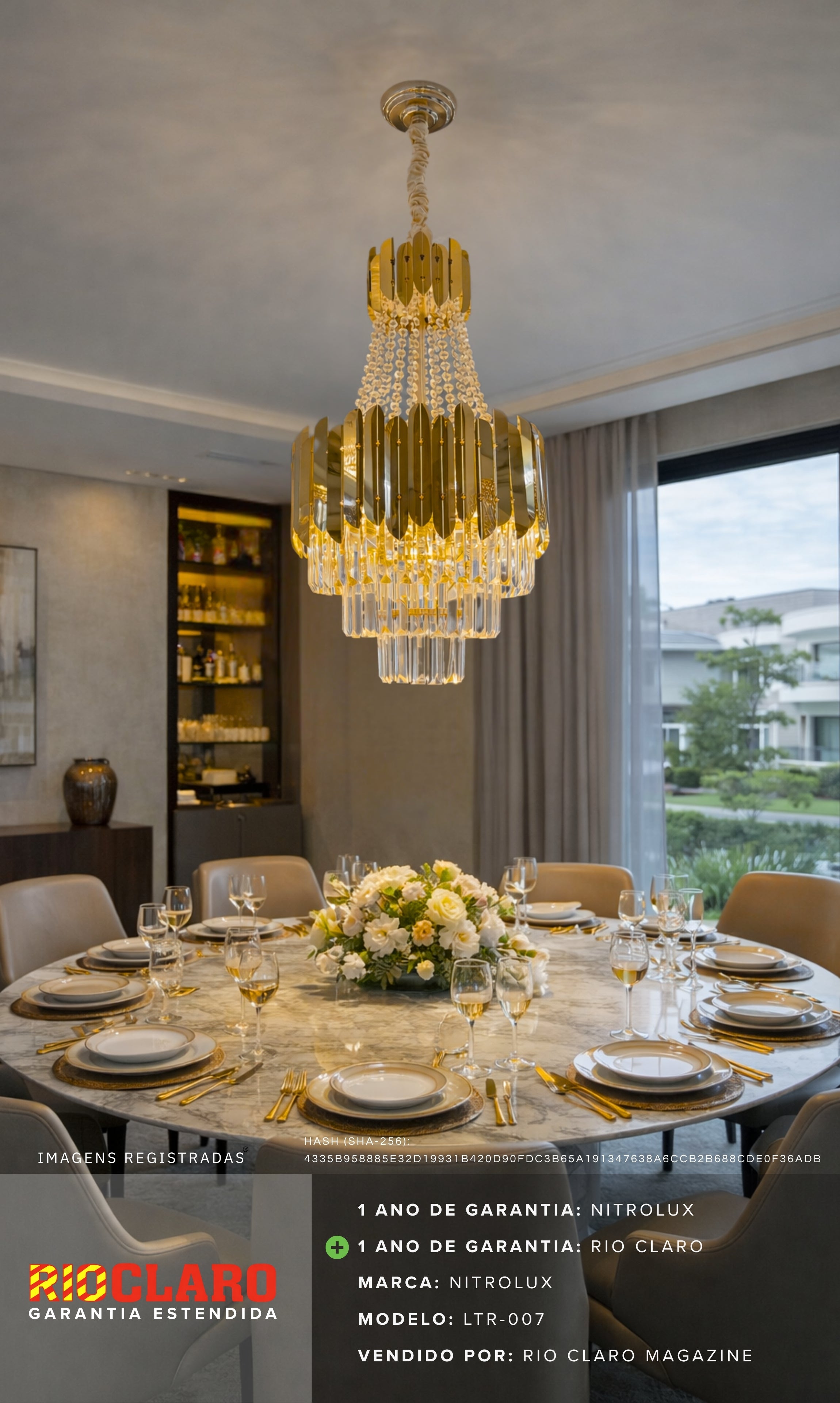 Lustre Pendente Imperial de Cristal Legítimo K9 - Dourado Bivolt