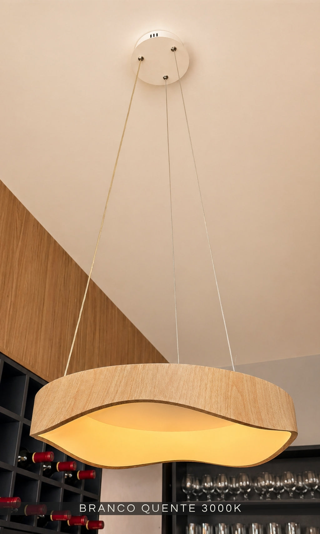 Pendente Led Luminária Orgânico Madeira Teto Mesa Bivolt