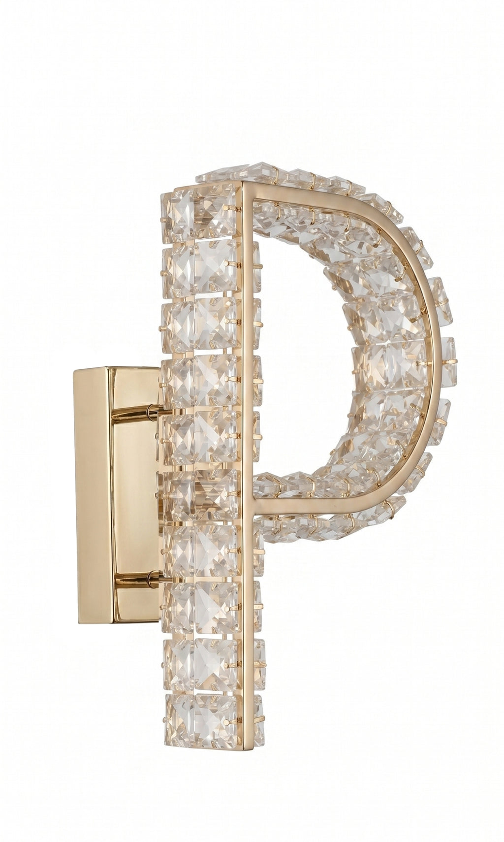 Arandela Parede Cristal Dourada Led Letras Alfabeto A - Z