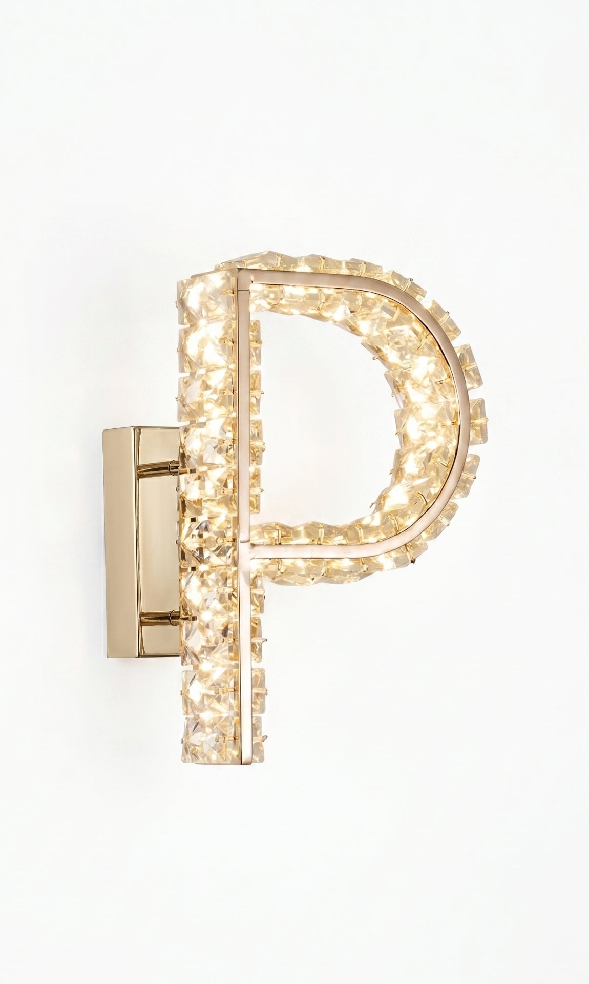 Arandela Parede Cristal Dourada Led Letras Alfabeto A - Z