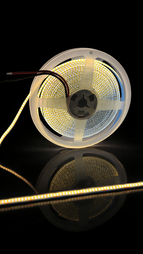 Fita Led Cob 5m 12v 8mm 320 Leds Por Metro 3000k Branco Quente