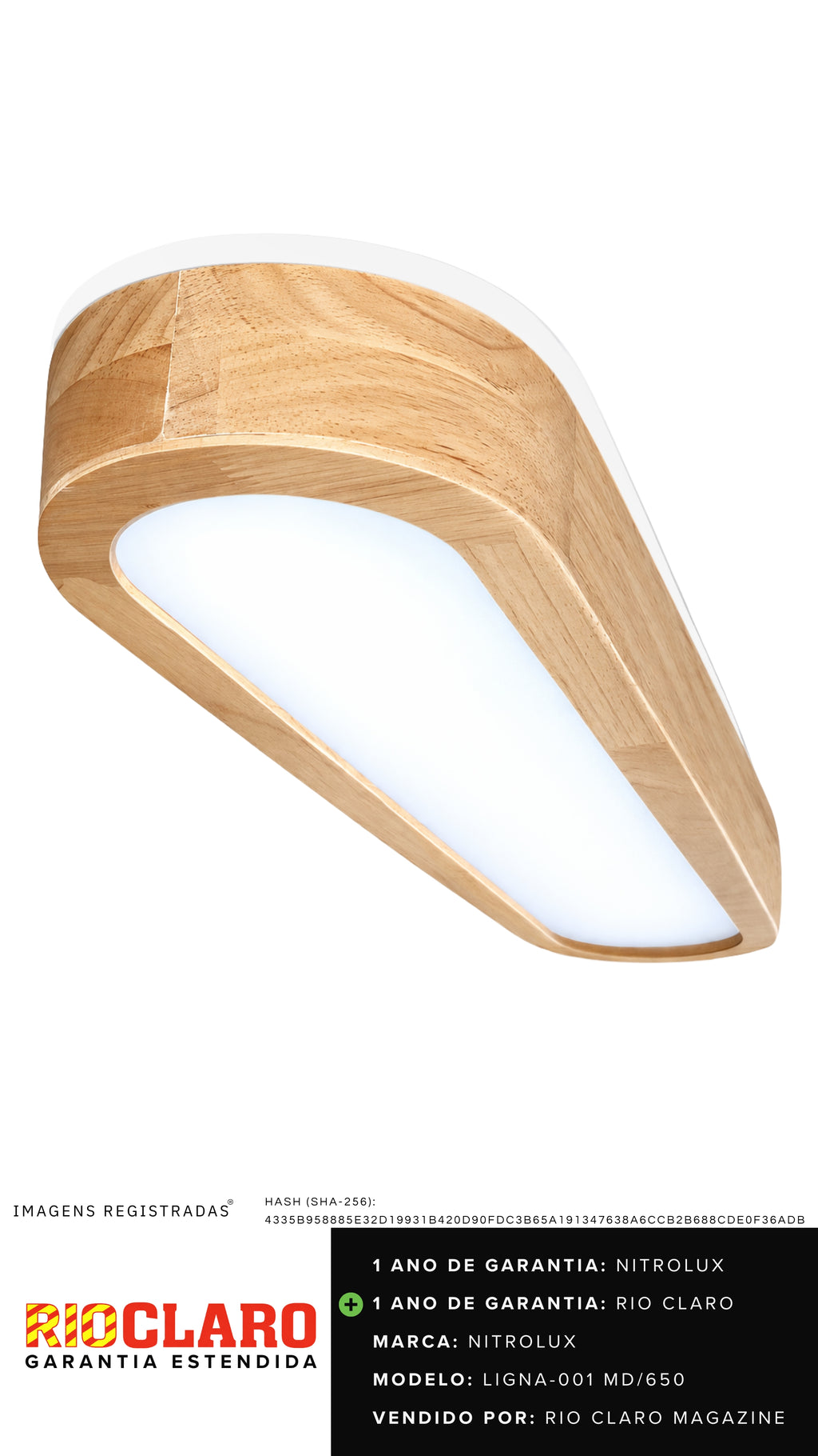 Plafon Retangular De Madeira 65 Cm Nitrolux Led 30w Bivolt
